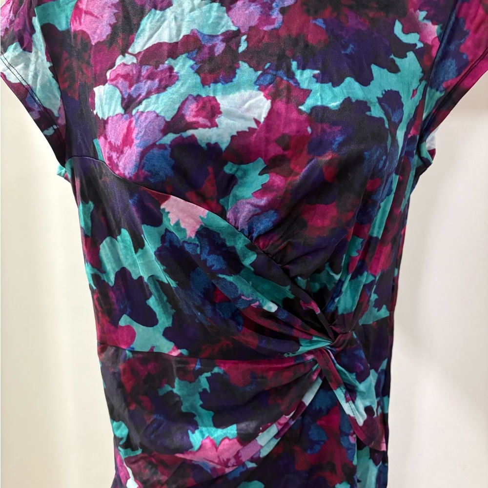 Colorful Abstract Print Top Deep magenta, blue and teal 95% Polyester 5% Spandex